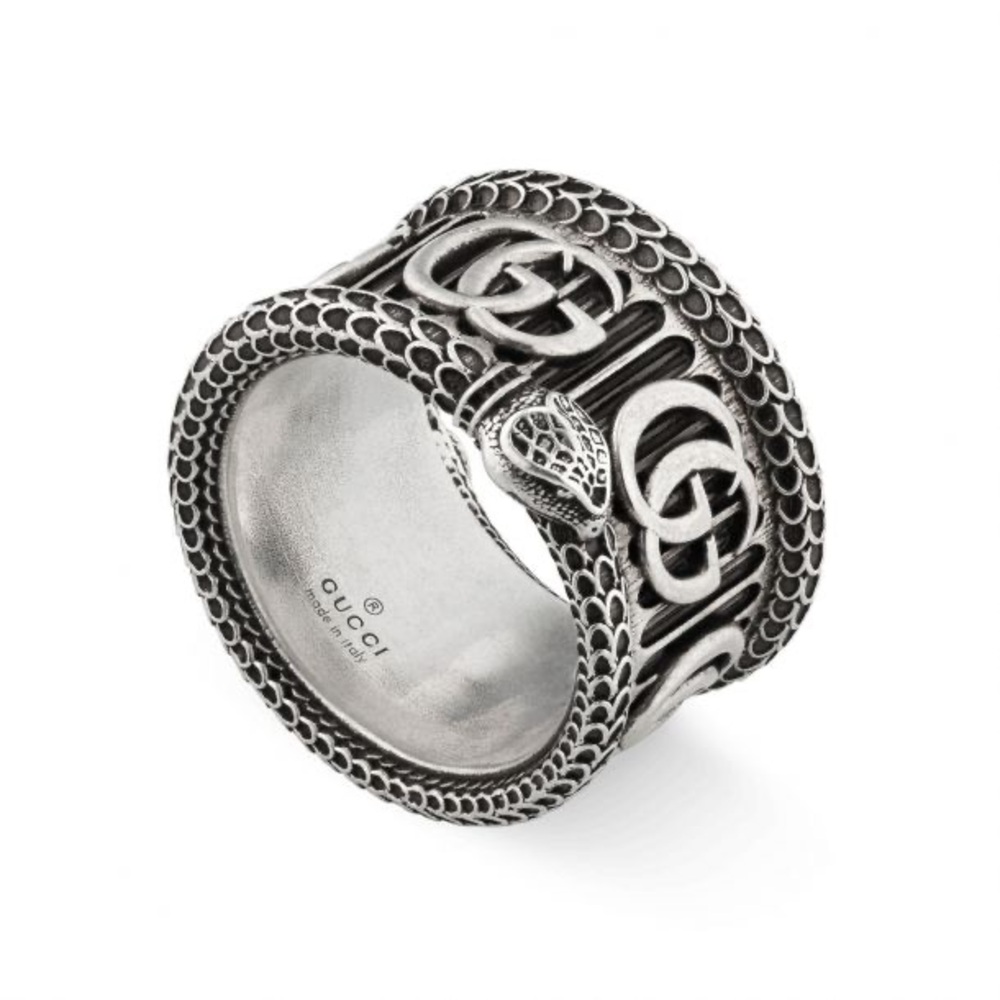 Gucci Double G Snake Aged Sterling Silver Ring
